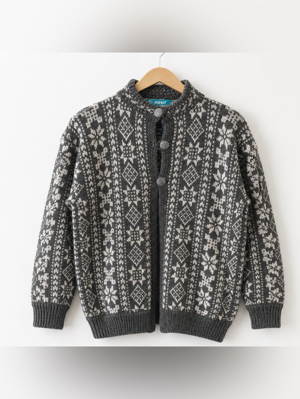 Vintage Haus Norway Handknit Wool Cardigan Sweater 100% Wool Womens Size M